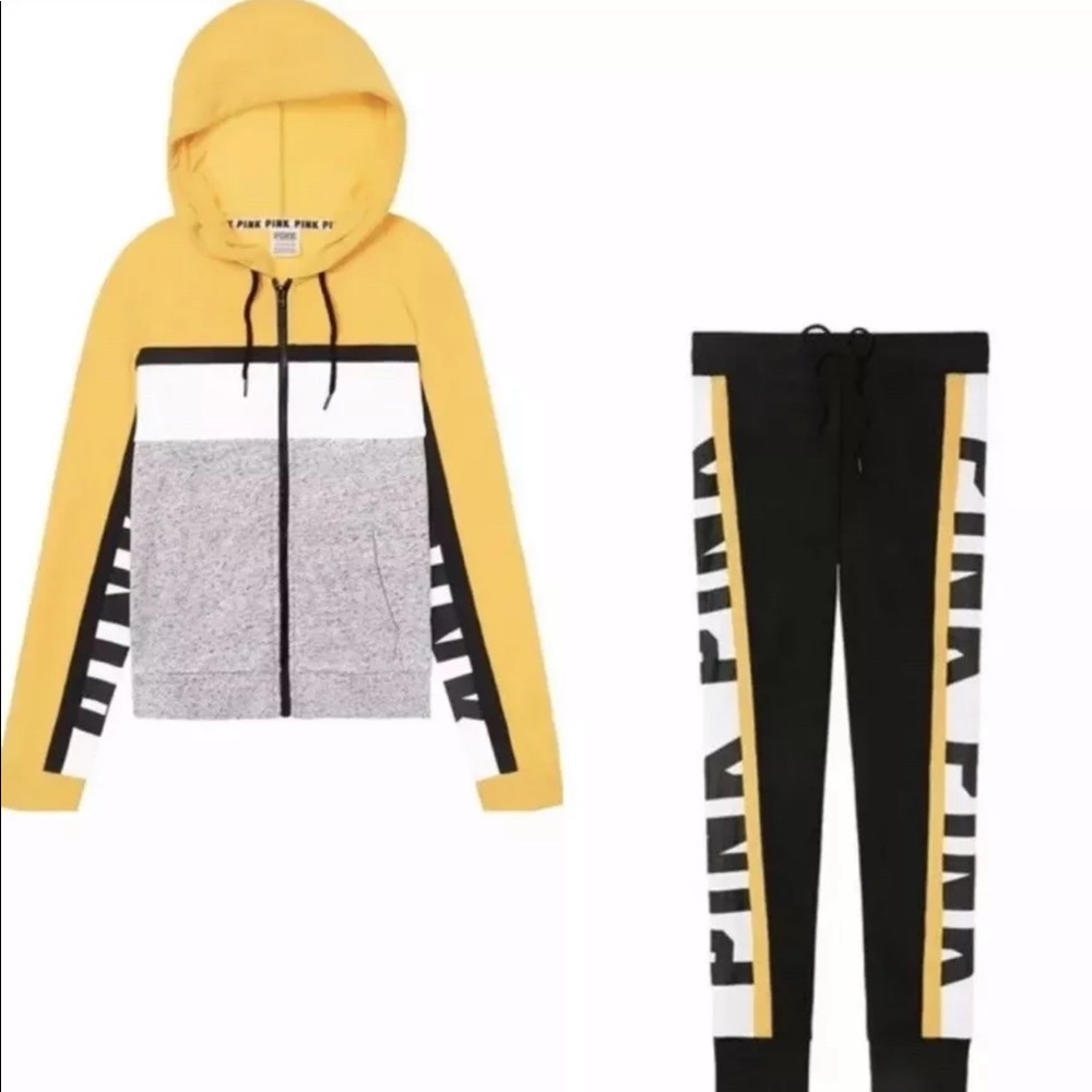 NWT VS Pink Yellow/Black/Grey Color block Set L
